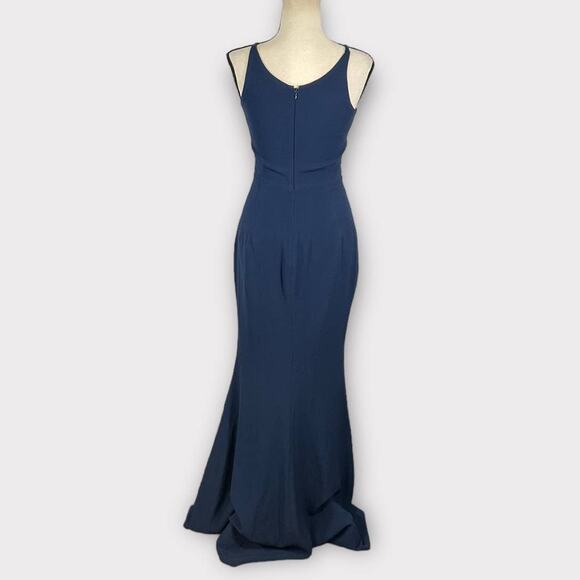 Dress the Population Iris Slit Crepe Gown Women's XS Navy Blue Sleeveless NWOT - Picture 5 of 13